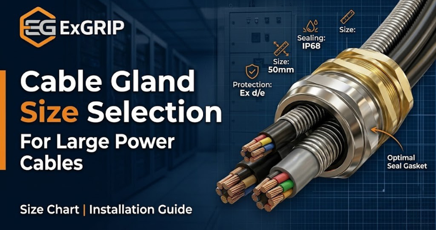 Cable gland size selection for large power cables showing industrial cable gland with armoured cables and installation guide