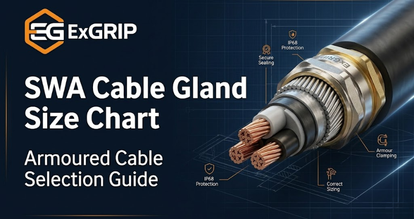 SWA and armoured cable gland size chart showing brass cable gland with multi core armoured cables and proper cable entry sealing