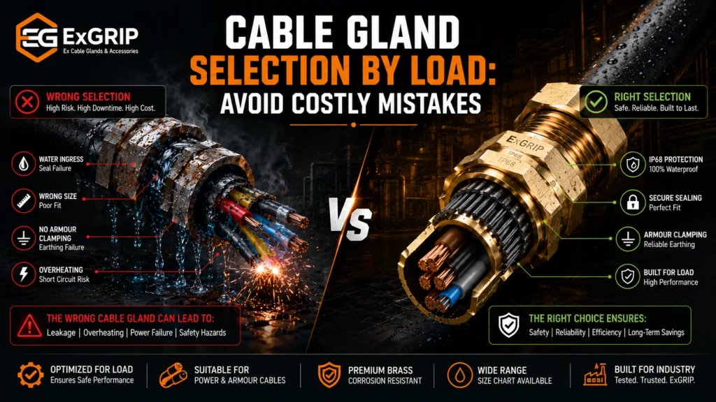 Industrial cable gland selection based on electrical load with power cables