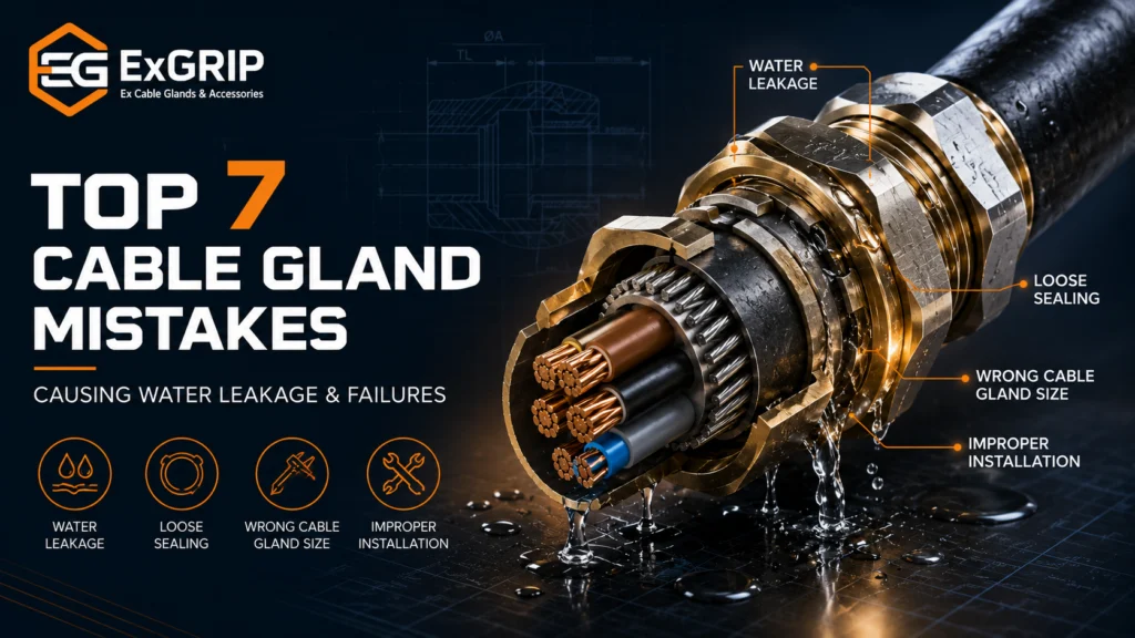 Cable gland installation mistake causing water leakage in armoured SWA cable