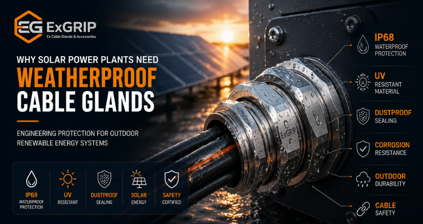 Industrial weatherproof cable gland used in outdoor solar power plant for waterproof cable protection