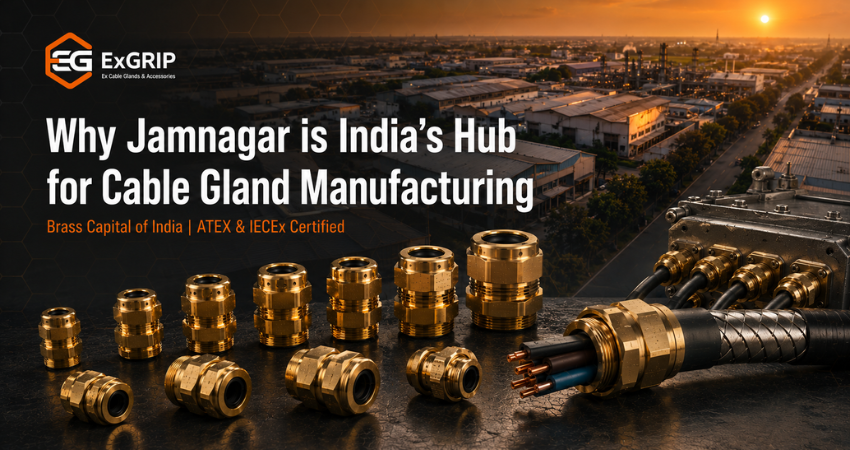 Brass cable glands manufactured in Jamnagar Gujarat Exgrip ATEX IECEx certified industrial cable gland manufacturer India