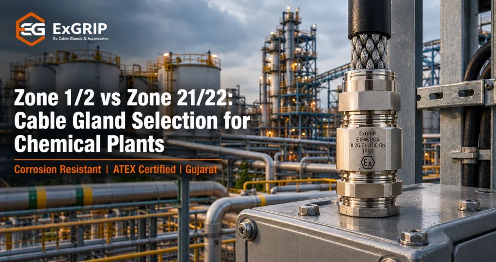 Cable glands for chemical plant gas and dust hazardous area classification, Zone 1/2 versus Zone 21/22