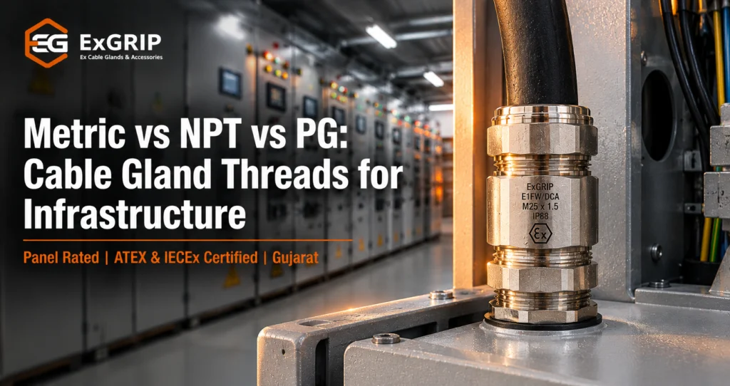 Metric, NPT, and PG cable gland thread comparison for infrastructure panel applications