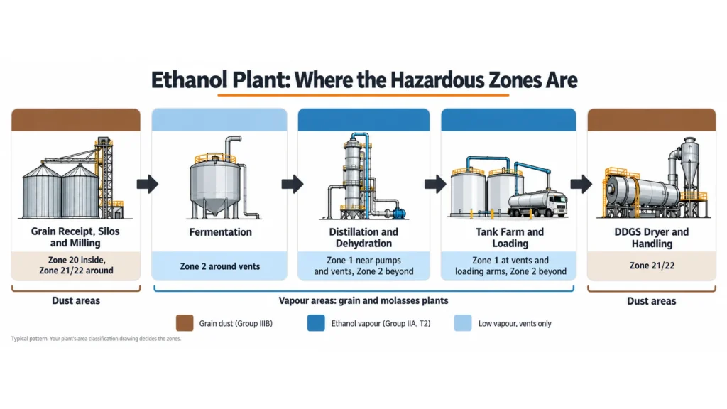 Ethanol plants in India at a glance: E20 blending, 2,000 crore litre capacity, Gujarat projects and the two hazards in a grain plant