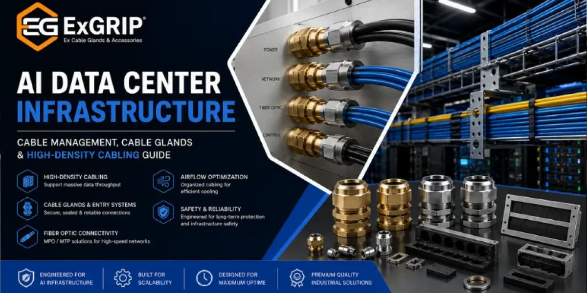 AI data center infrastructure featuring cable management systems, cable glands, fiber optic cabling, cable entry systems, and high-density server network connections