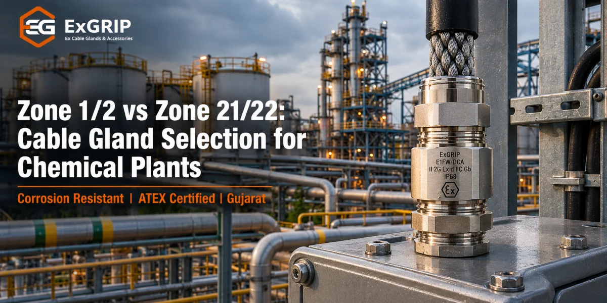 Cable glands for chemical plant gas and dust hazardous area classification, Zone 1/2 versus Zone 21/22