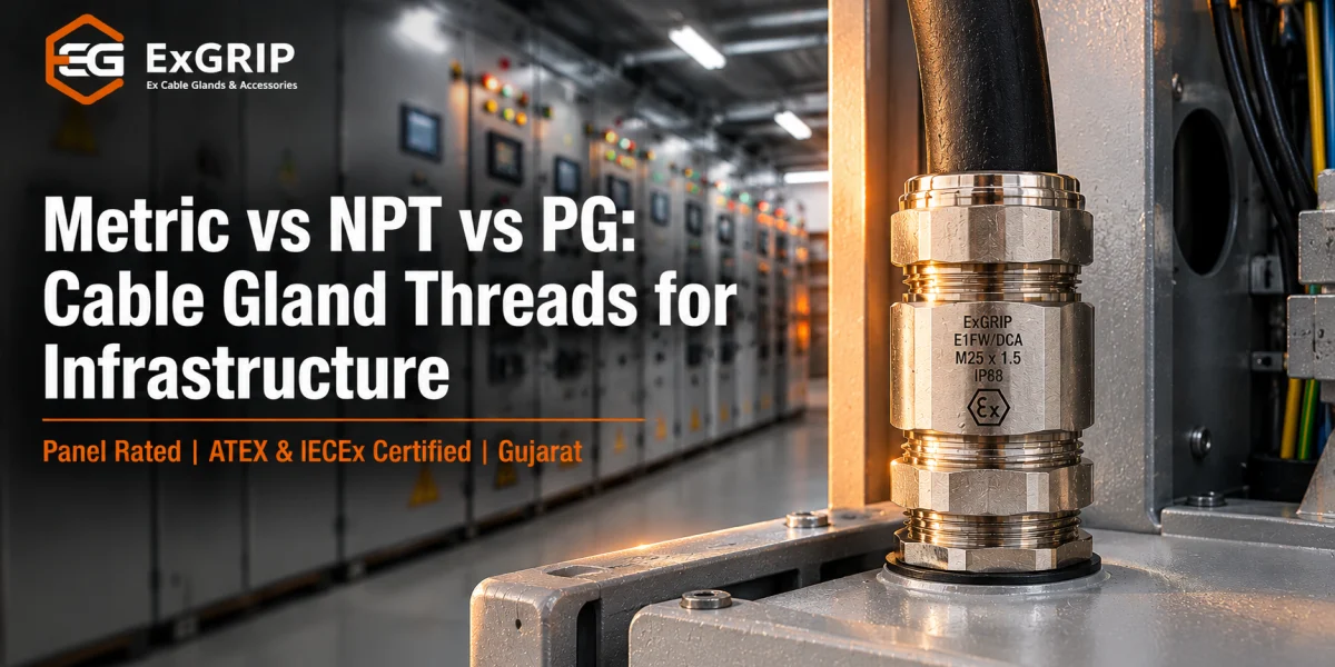Metric, NPT, and PG cable gland thread comparison for infrastructure panel applications